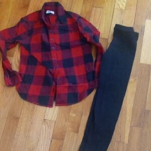 Red and Black Plaid Shirt with Black leggings, girl 8